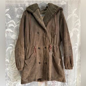 Vintage Brown Suede Leather Clinch Coat